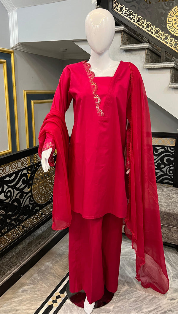 Sadgi Premium – Shocking Pink Lawn Suit | Plazo | 3 Piece Stitched